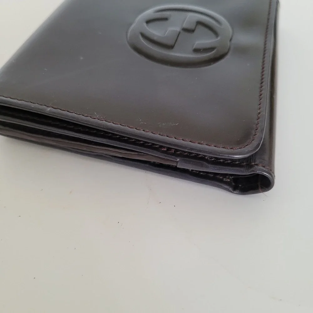 Gucci Vintage Brown Patent Leather Interlocking G Bifold Wallet 035-0416-1926-5